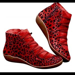 Red Leopard Winter Fashion Ankle Boot